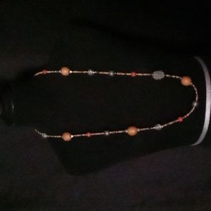 Multi Colored and Silver Colored Long Beaded Necklace